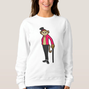 Sweatshirt Singe comme Gentleman avec Casquette et bâton de m
