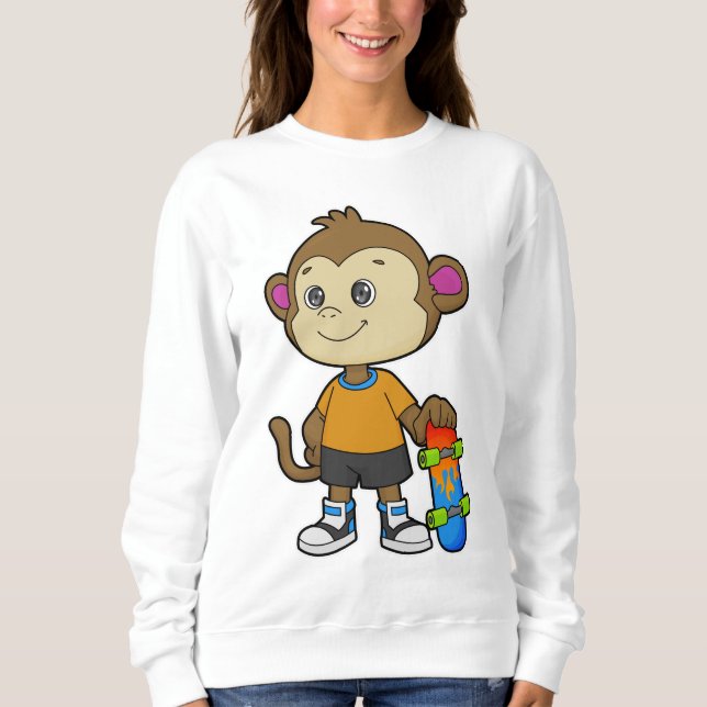 Sweatshirt Singe comme patineur avec skateboard (Devant)