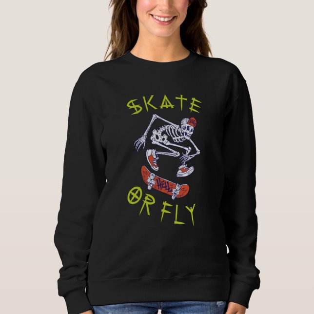 Sweatshirt Skate ou volez Skeleton Skateboarder (Devant)
