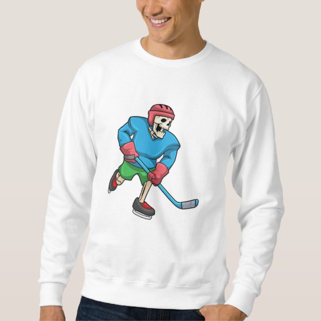 Sweatshirt Skeleton au hockey sur glace avec bâton de hockey  (Devant)