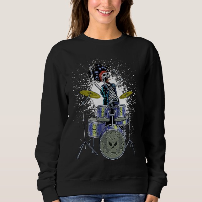 Sweatshirt Skeleton Drummer Skull Drums Cool Percussion Drum  (Devant)