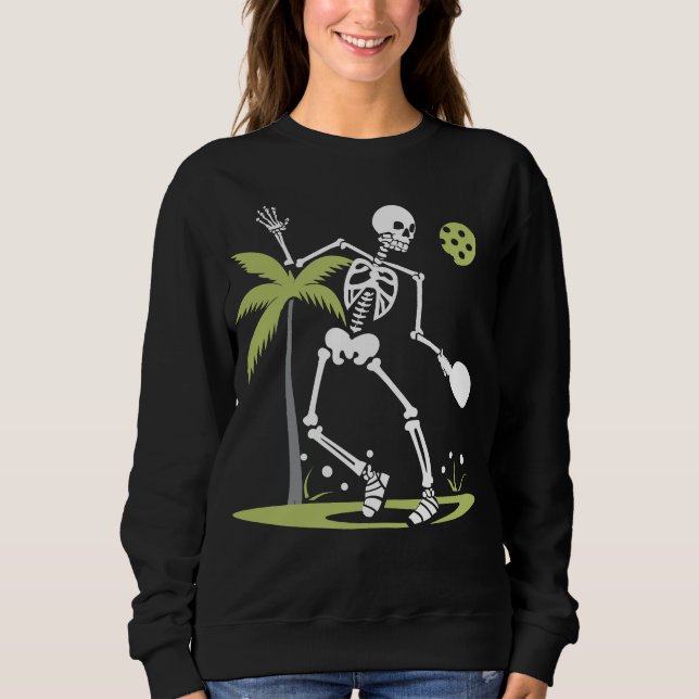 Sweatshirt Skeleton Jouer Pickleball Palm Feuilles drôle (Devant)