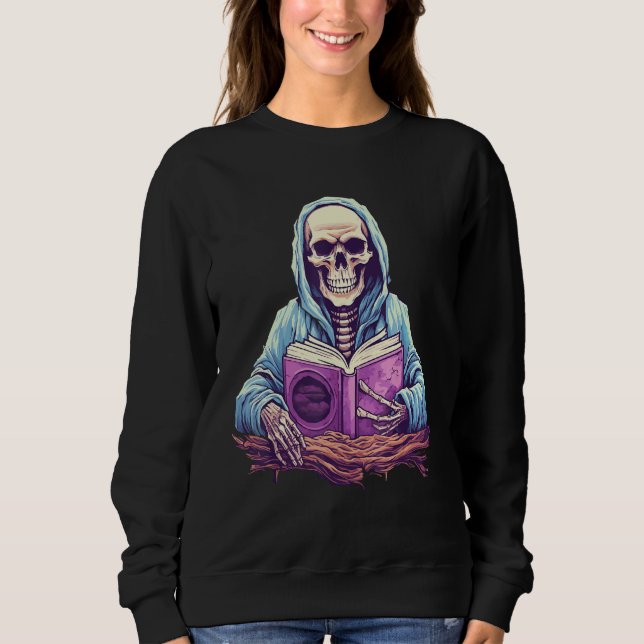 Sweatshirt Skeleton Reading Book  Pastel Goth Bookish Librari (Devant)
