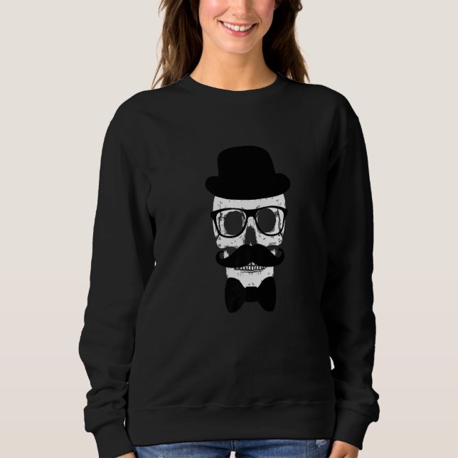 Sweatshirt Skeleton Tête Crâne avec faux Casquette de moustac (Devant)