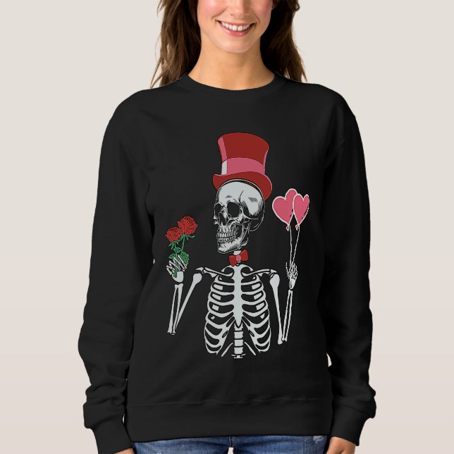 Sweatshirt Skeleton Top Hat Rose Valentines Day Skeleton Bone (Devant)