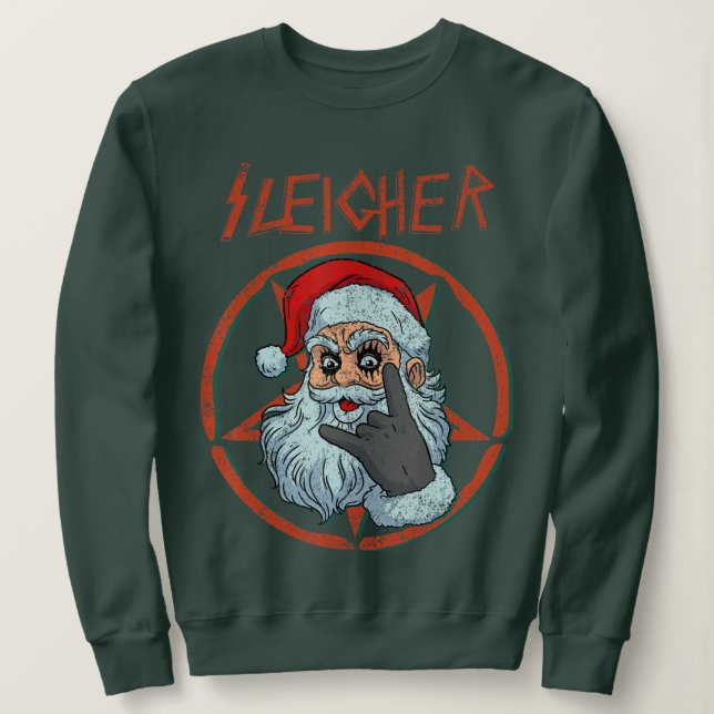 Sweatshirt Sleigher Hail Père Noël Heavy Metal Skull Noël (Design devant)