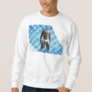 Sweatshirt SlipperyJoe's homme musclé six-pack abs blanc sous