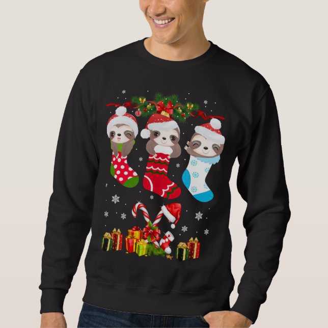 Sweatshirt Sloth Noël Sock Sloth Santa Hat Lights Noël T (Devant)