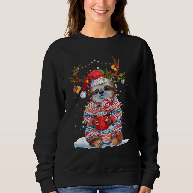 Sweatshirt Sloth Reindeer Santa Hat Xmas Lights Christmas Xma (Devant)