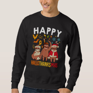 Sweatshirt Sloths Happy BonjourThanksMas Thanksgiving Christm