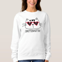 Sweatshirt Smitten Kitten Valentines chat coeur rouge lunette