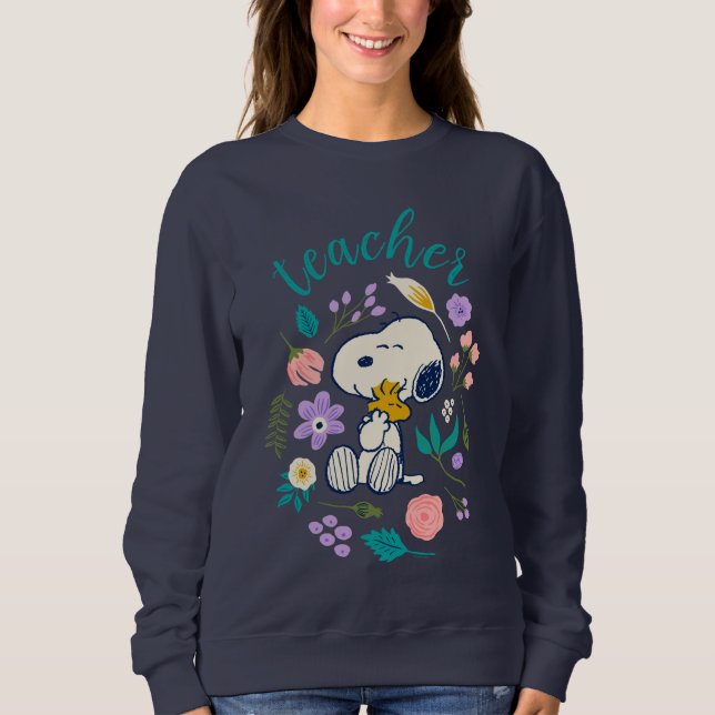 Sweatshirt Snoopy & Woodstock Flower Hug Teacher (Devant)