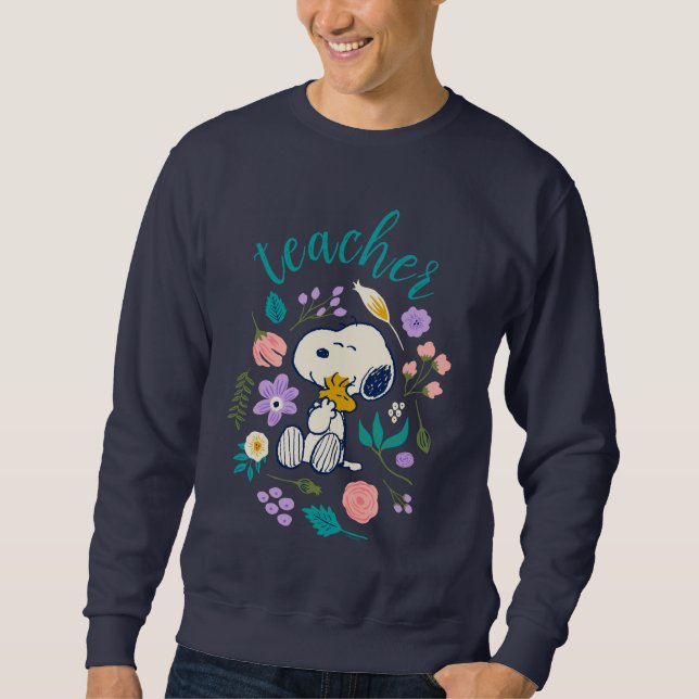 Sweatshirt Snoopy & Woodstock Flower Hug Teacher (Devant)