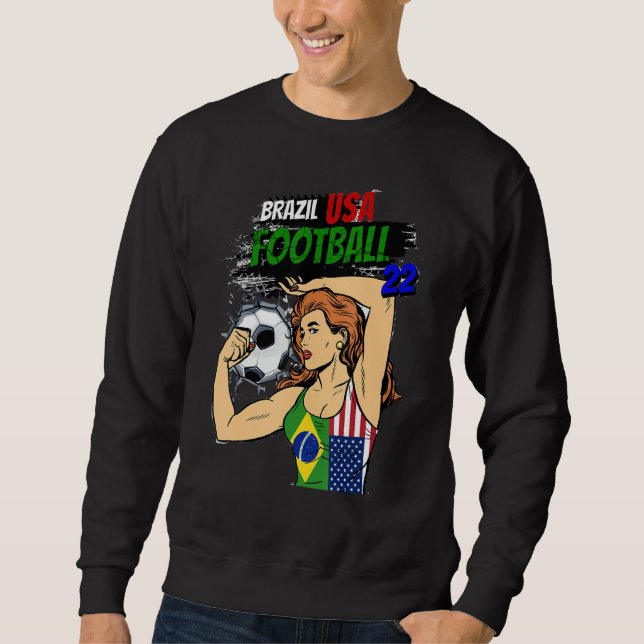 Sweatshirt Soccer ball women Brazil US flag T-Shirt (Devant)