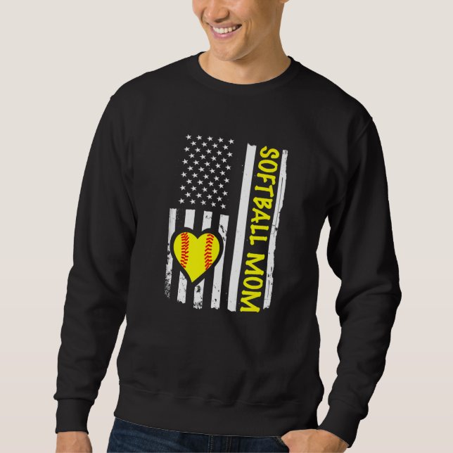 Sweatshirt Softball Mom USA Flag Heart   (Devant)