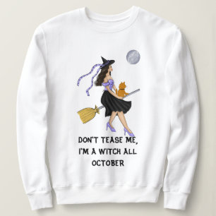 Sweatshirt Sorcière avec un chat orange sur un Broomstick