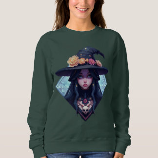 Sweatshirt Sorcière Pixel avec casquette Floral