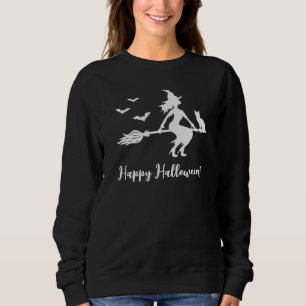 Sweatshirt Sorcière volante silhouette avec chat et chauves-s