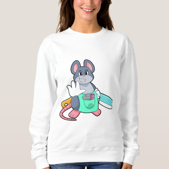 Sweatshirt Souris comme coiffeur avec ciseaux et comble (Devant)