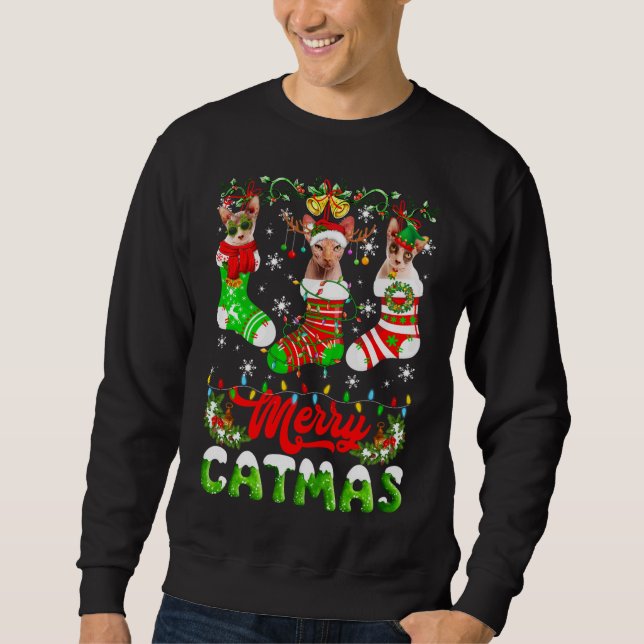 Sweatshirt Sphynx Chat Noël Santa Hat Écarf Vacances Mignonne (Devant)