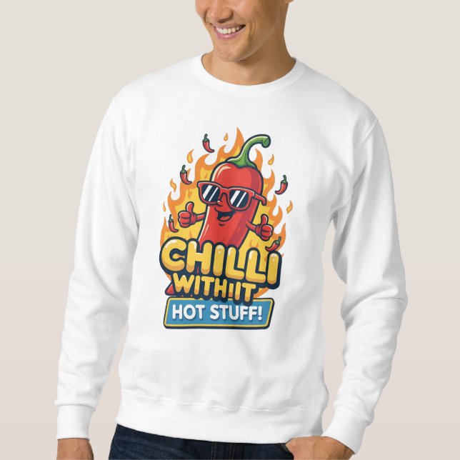 Sweatshirt Spicy Pepper Tee – “Chilli With It” Cartoon Design (Devant)