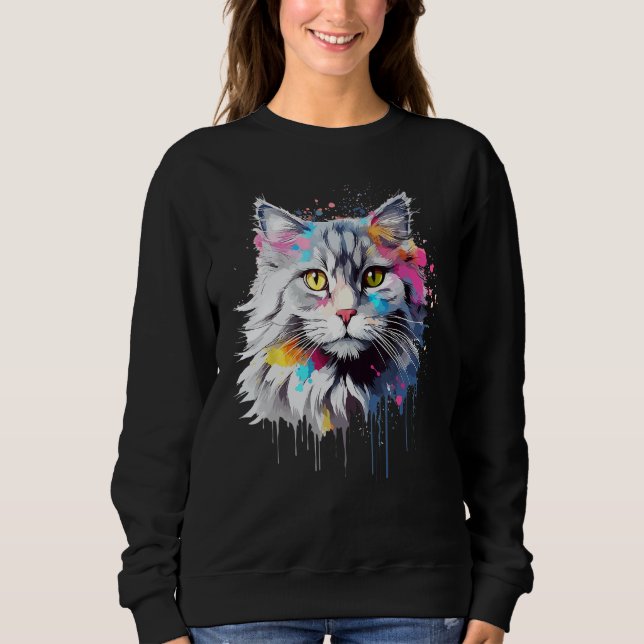 Sweatshirt Splash Art Siberian Cat Face Colorful (Devant)