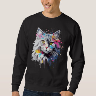 Sweatshirt Splash Art Siberian Cat Face Colorful