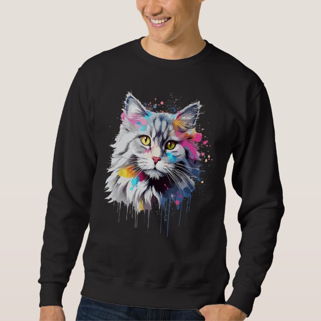 Sweatshirt Splash Art Siberian Cat Face Colorful (Devant)