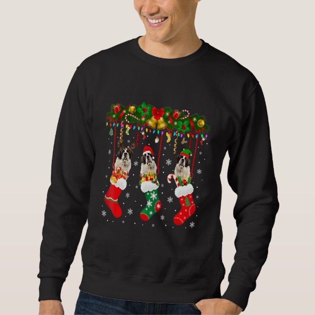 Sweatshirt St Bernard In Sock Xmas Reindeer Chien Elf Père No (Devant)
