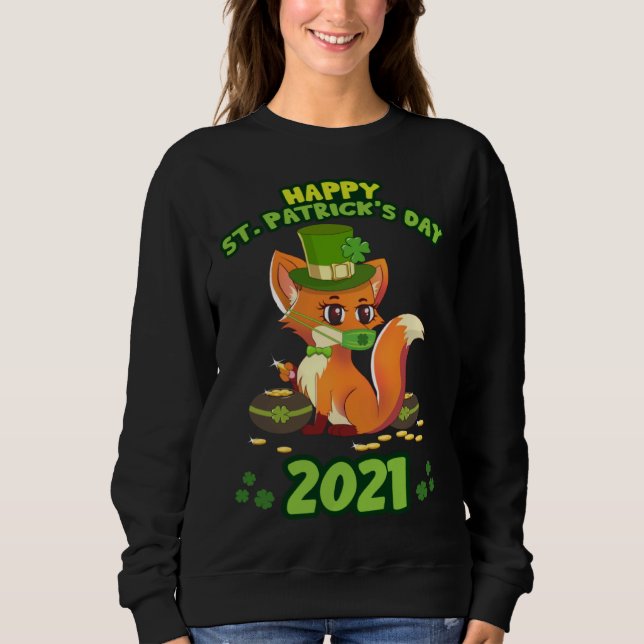 Sweatshirt St Patricks Day 2021 Lucky Fox Irish Social Distan (Devant)