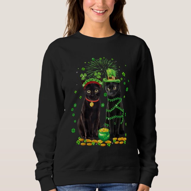 Sweatshirt St Patricks Day Black Cat Leprechaun Shamrock Funn (Devant)