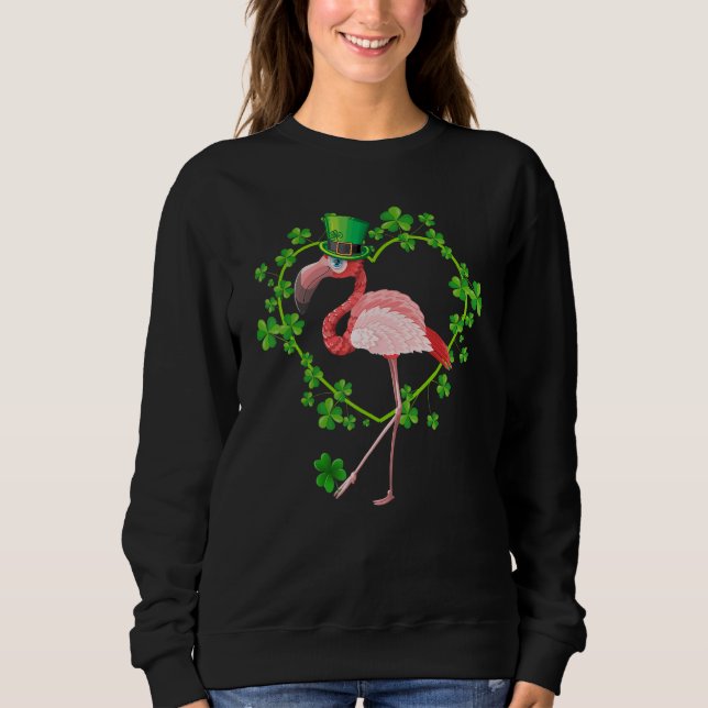 Sweatshirt St Patricks Day Cute Flamingo Shamrock Heart Lepre (Devant)