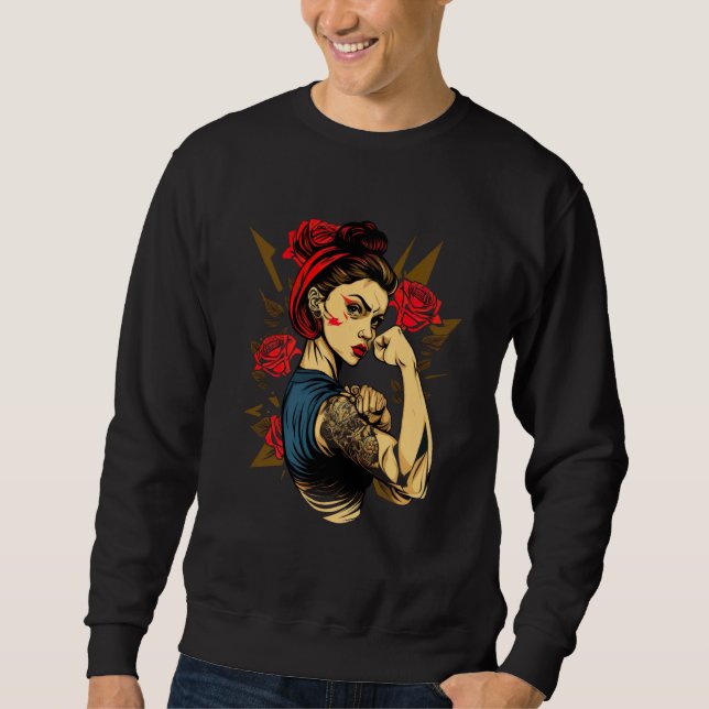 Sweatshirt Strong Wife Mother Roses Never Give Up  4 (Devant)