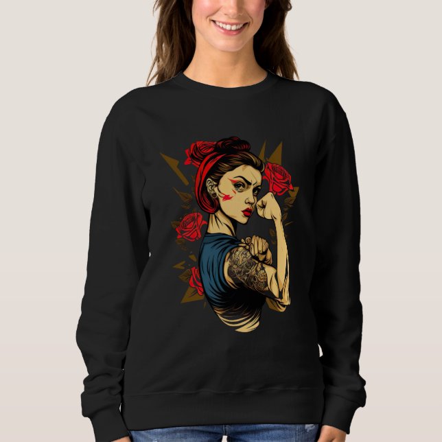 Sweatshirt Strong Wife Mother Roses Never Give Up  4 (Devant)