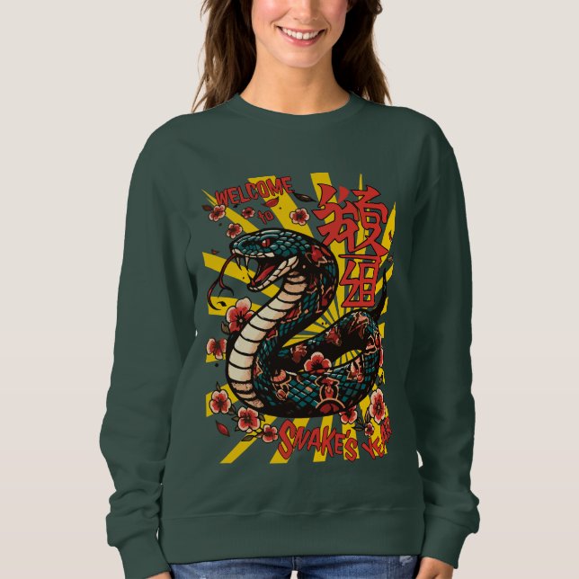 Sweatshirt Style de dessin animé de serpent en bois vert - No (Devant)