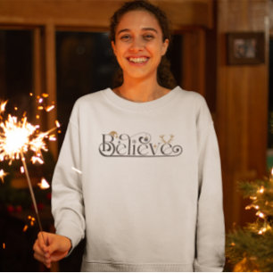 Sweatshirt Stylish Modern Believe Calligraphy Christmas
