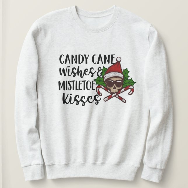 Sweatshirt Sucre de canne gothique Mistletoe Kiss Noël (Design devant)