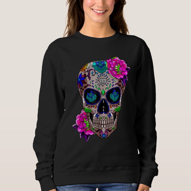 Sweatshirt Sugar Skull Day Of The Dead Cool Bone Head Skulls  (Devant)