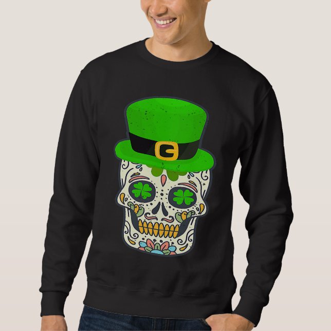 Sweatshirt Sugar Skull Saint Patricks Day Of Dead Lucky Hallo (Devant)