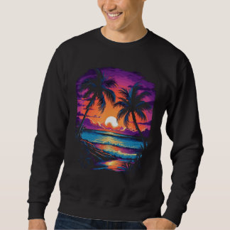 Sweatshirt Sunset Palm Trees Retro Vintage Vacation Surf Beac
