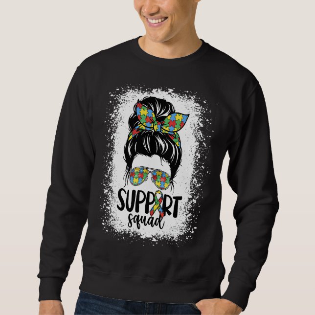 Sweatshirt Support Squad Messy Bun Puzzle Pièces Autisme Awar (Devant)