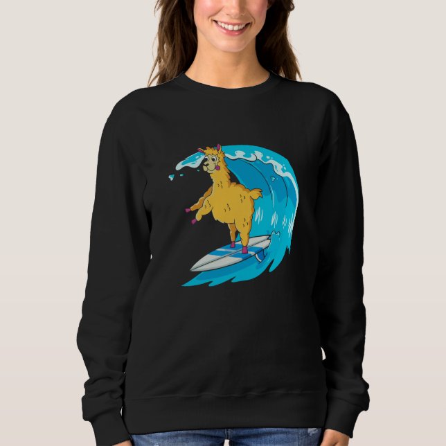 Sweatshirt Surfer Surfboard Waves  Surfrider Surfing Llama (Devant)