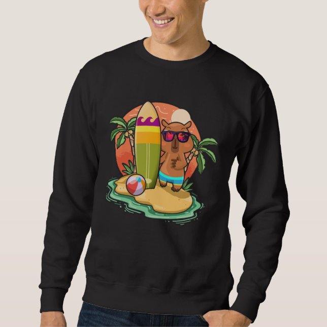 Sweatshirt Surfing Capybara  Beach Vacation Animal Graphic (Devant)