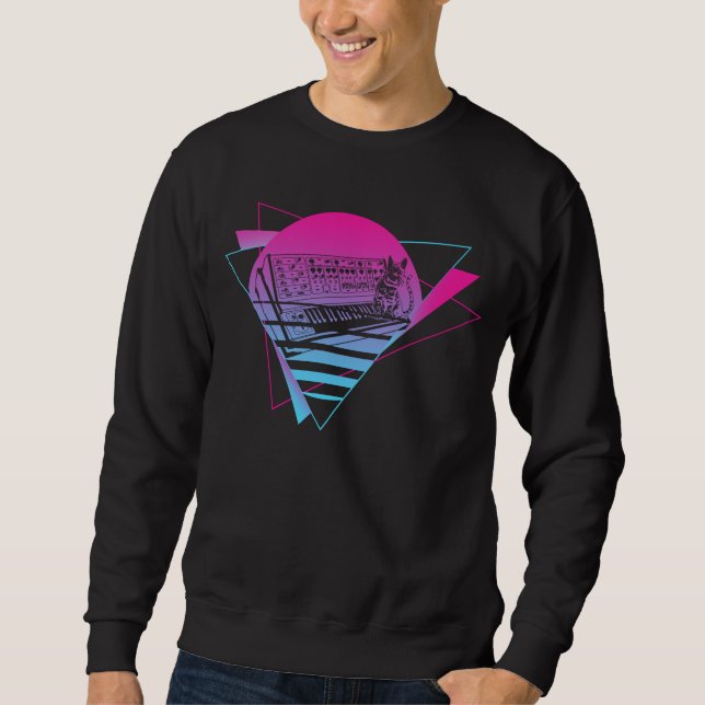 Sweatshirt Synthétiseur modulaire Analog Vaporwave Techno Cat (Devant)