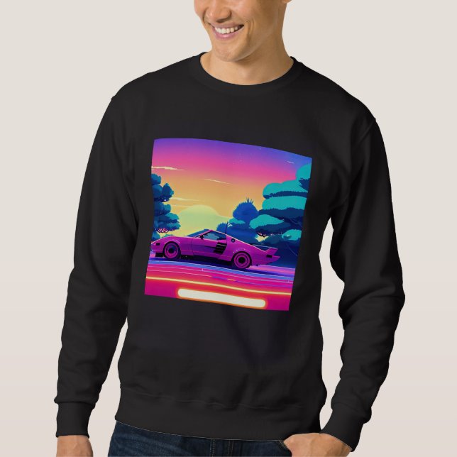 Sweatshirt Synthwave car outrun retrowave futuresynth sci fi  (Devant)