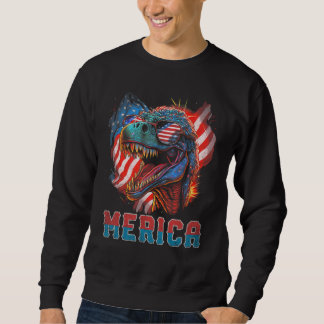 Sweatshirt T Rex Dinosaur 4th of July American Flag USA Ameri