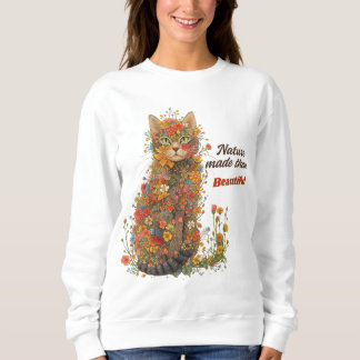 Sweatshirt T-shirt à manches longues chat floral «La nature l