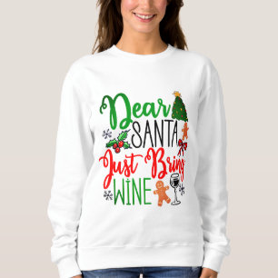 Sweatshirt T-shirt de fête demandant du vin à Père Noël