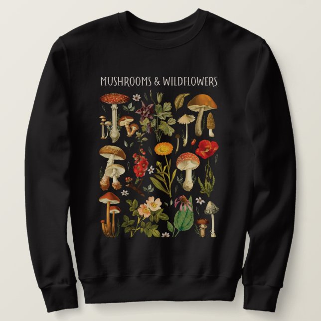 Sweatshirt Tableau des champignons et des Fleurs sauvages Vin (Design devant)