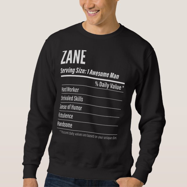 Sweatshirt Taille de portion Zane Nutrition Étiquette Calorie (Devant)